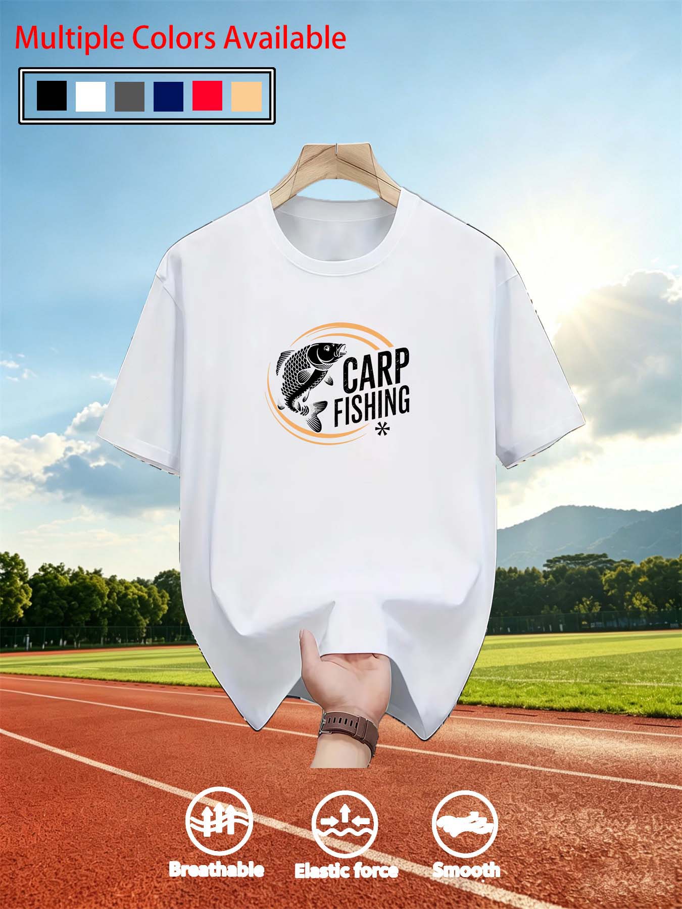 Tee Graphic Print - 남성용 O넥 반소매 티셔츠, 잉어 낚시